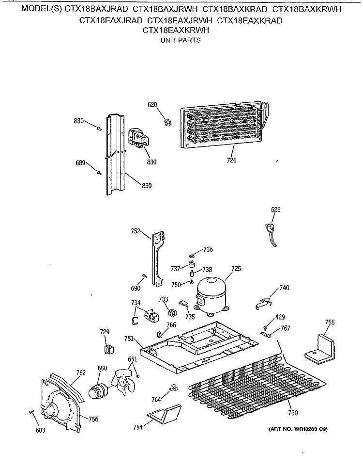 UNIT PARTS Diagram and Parts List for CTX18BAXJRAD  Hotpoint Refrigerator