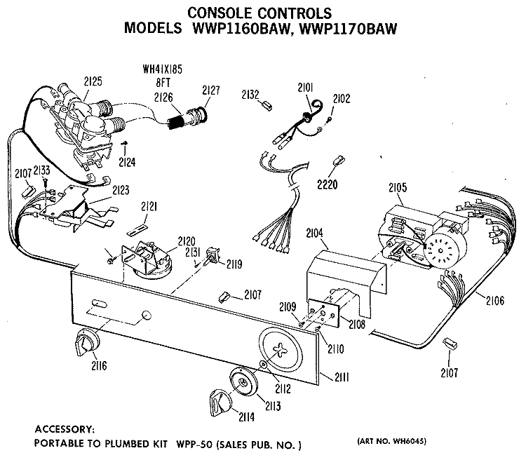 CONSOLE CONTROLS Diagram and Parts List for WWP1170BAW  General Electric Washer