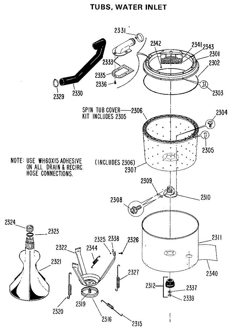 TUBS, WATER INLET Diagram and Parts List for WWP1170BAW  General Electric Washer