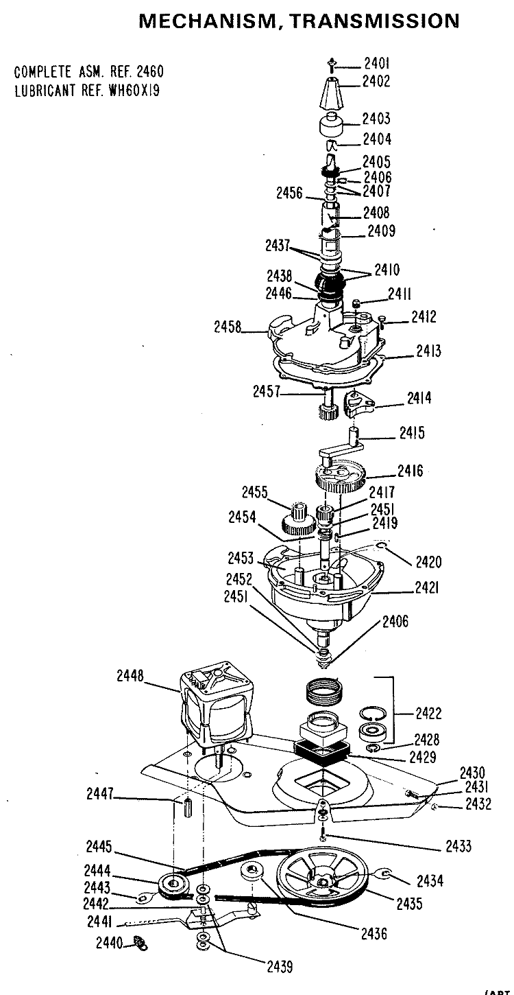 MECHANISM, TRANSMISSION Diagram and Parts List for WWP1170BAW  General Electric Washer