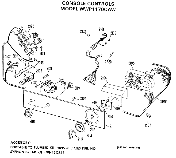 CONSOLE CONTROLS Diagram and Parts List for WWP1170CAW  General Electric Washer