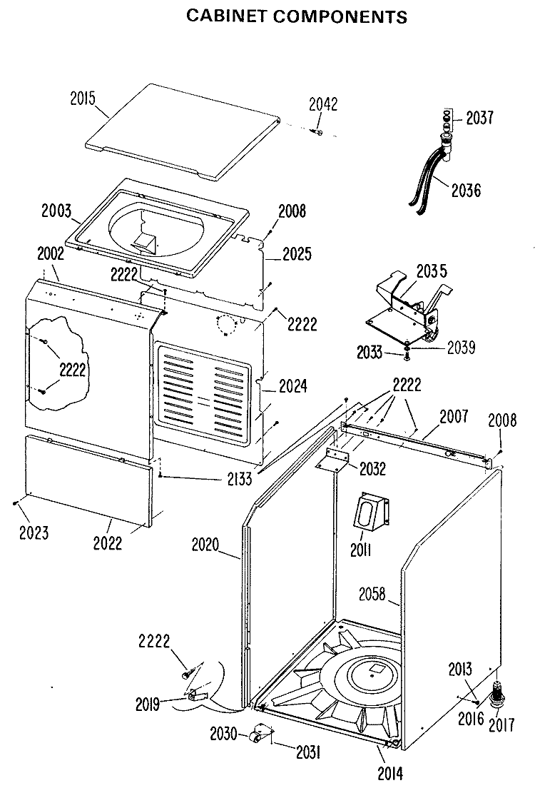 CABINET COMPONENTS Diagram and Parts List for WWP1170CAW  General Electric Washer