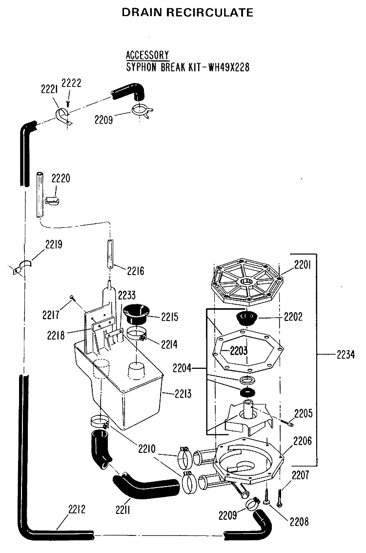 DRAIN, RECIRCULATE Diagram and Parts List for WWP1170CAW  General Electric Washer