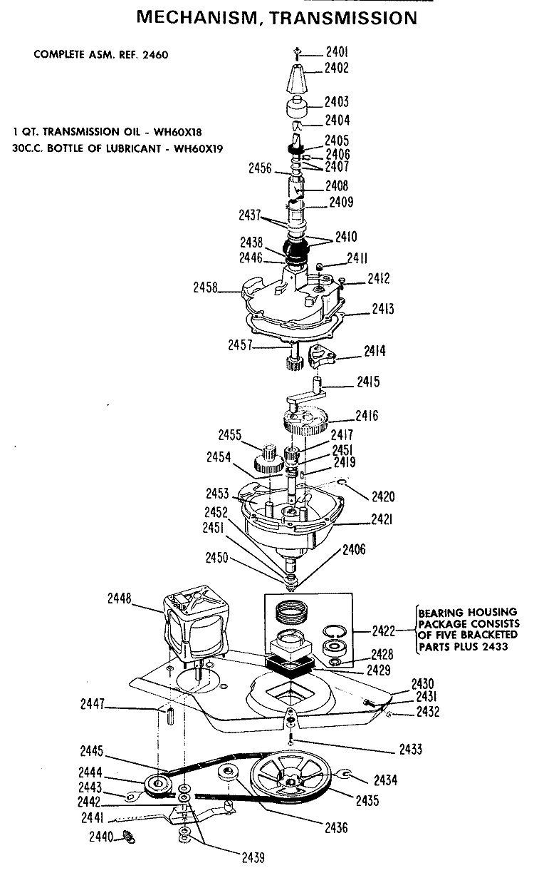 MECHANISM, TRANSMISSION Diagram and Parts List for WWP1170CAW  General Electric Washer