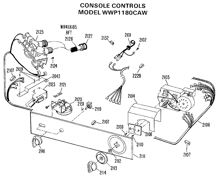 CONSOLE CONTROLS Diagram and Parts List for WWP1180CAW  General Electric Washer