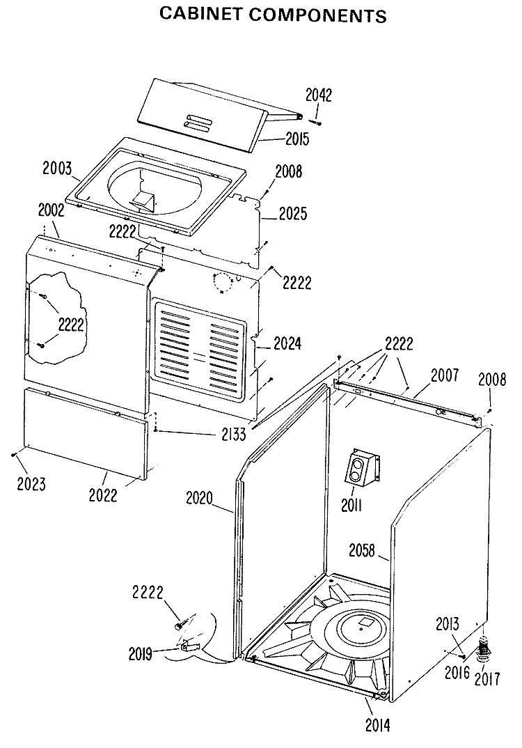 CABINET COMPONENTS Diagram and Parts List for WWP1180CAW  General Electric Washer