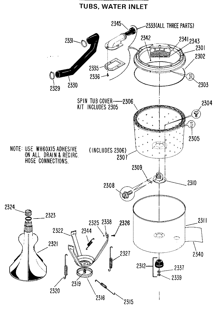 TUBS, WATER INLET Diagram and Parts List for WWP1180CAW  General Electric Washer
