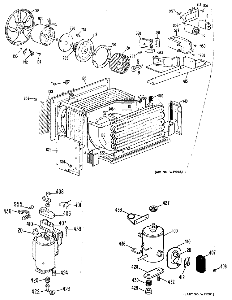 Section Diagram and Parts List for AQ810ATW1  General Electric Air Conditioner