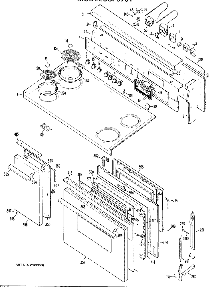 Section Diagram and Parts List for JCP6701  General Electric Range