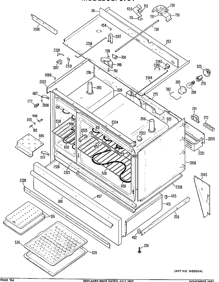 Section Diagram and Parts List for JCP6701  General Electric Range