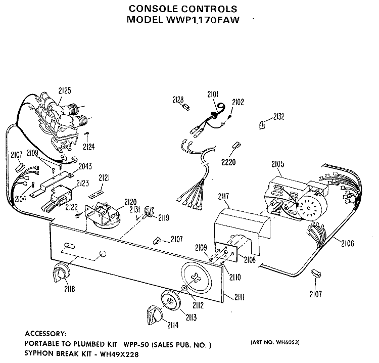 CONSOLE CONTROLS Diagram and Parts List for WWP1170FAW  General Electric Washer