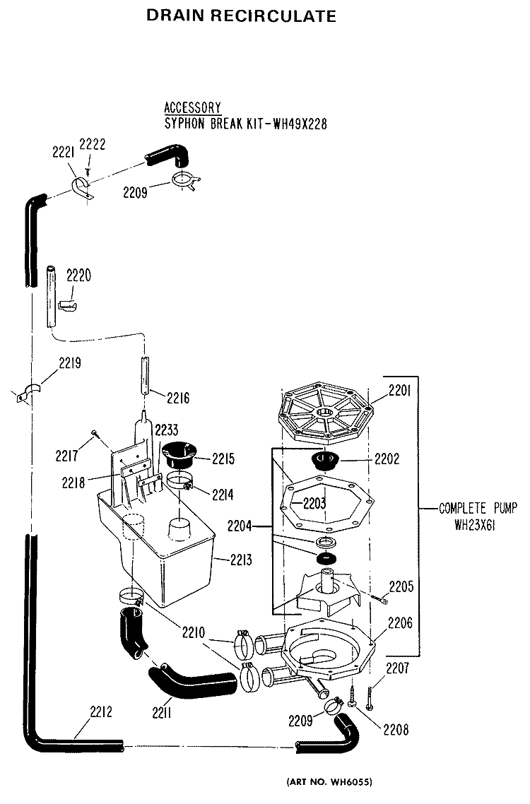 DRAIN RECIRCULATE Diagram and Parts List for WWP1170FAW  General Electric Washer