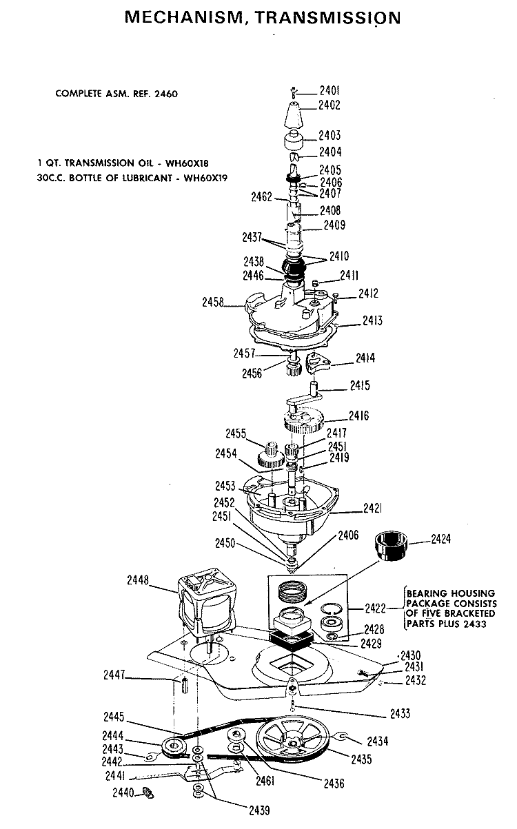 MECHANISM, TRANSMISSION Diagram and Parts List for WWP1170FAW  General Electric Washer