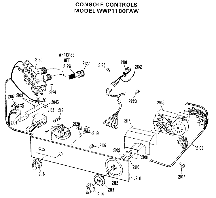 CONSOLE CONTROLS Diagram and Parts List for WWP1180FAW  General Electric Washer