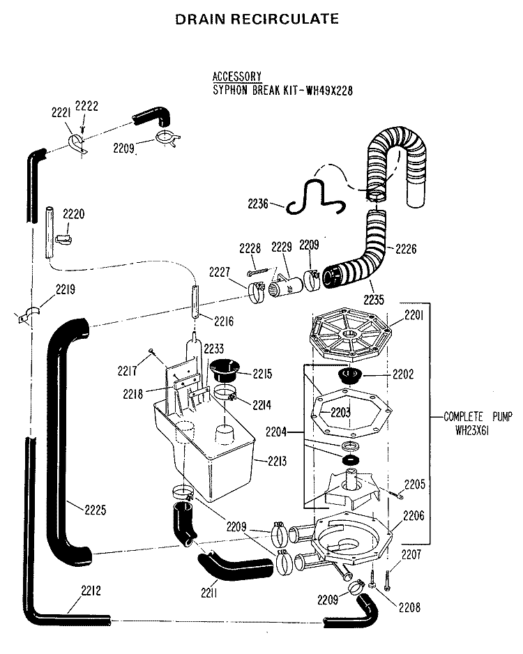 DRAIN RECIRCULATE Diagram and Parts List for WWP1180FAW  General Electric Washer