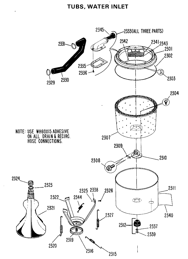 TUBS, WATER INLET Diagram and Parts List for WWP1180FAW  General Electric Washer
