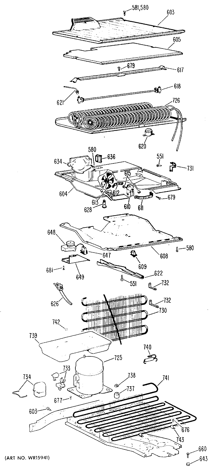 Section Diagram and Parts List for TBF16TGB  General Electric Refrigerator