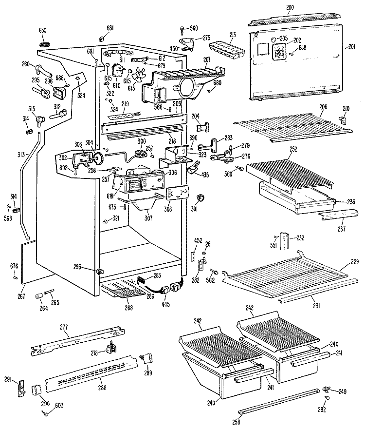 Section Diagram and Parts List for TBX18PGR  General Electric Refrigerator