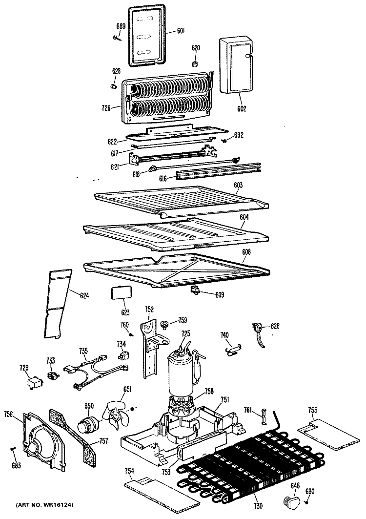 Section Diagram and Parts List for TBX18PGR  General Electric Refrigerator