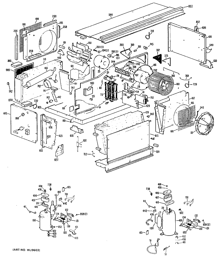 Section Diagram and Parts List for A3B683DGCSW1  General Electric Air Conditioner