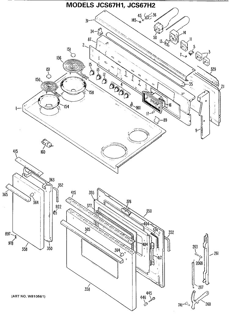 Section Diagram and Parts List for JCS67H2  General Electric Range