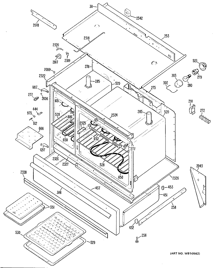 Section Diagram and Parts List for JCS67H2  General Electric Range
