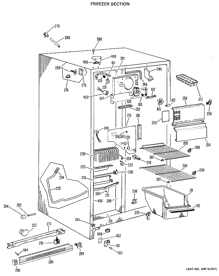FREEZER SECTION Diagram and Parts List for TFX19LHB  General Electric Refrigerator