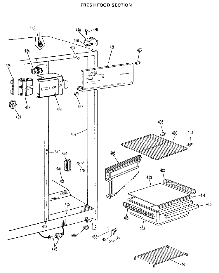 FRESH FOOD SECTION Diagram and Parts List for TFX19LHB  General Electric Refrigerator