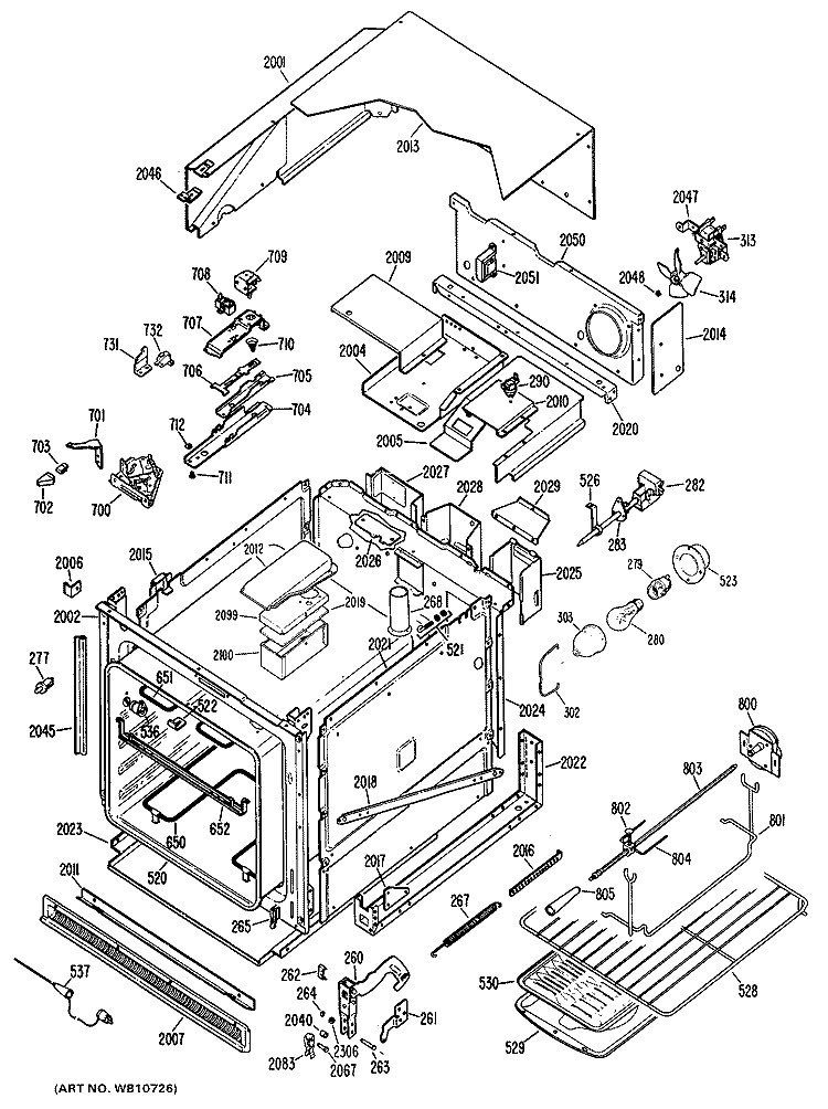 Section Diagram and Parts List for JRP14G*J4  General Electric Wall Oven