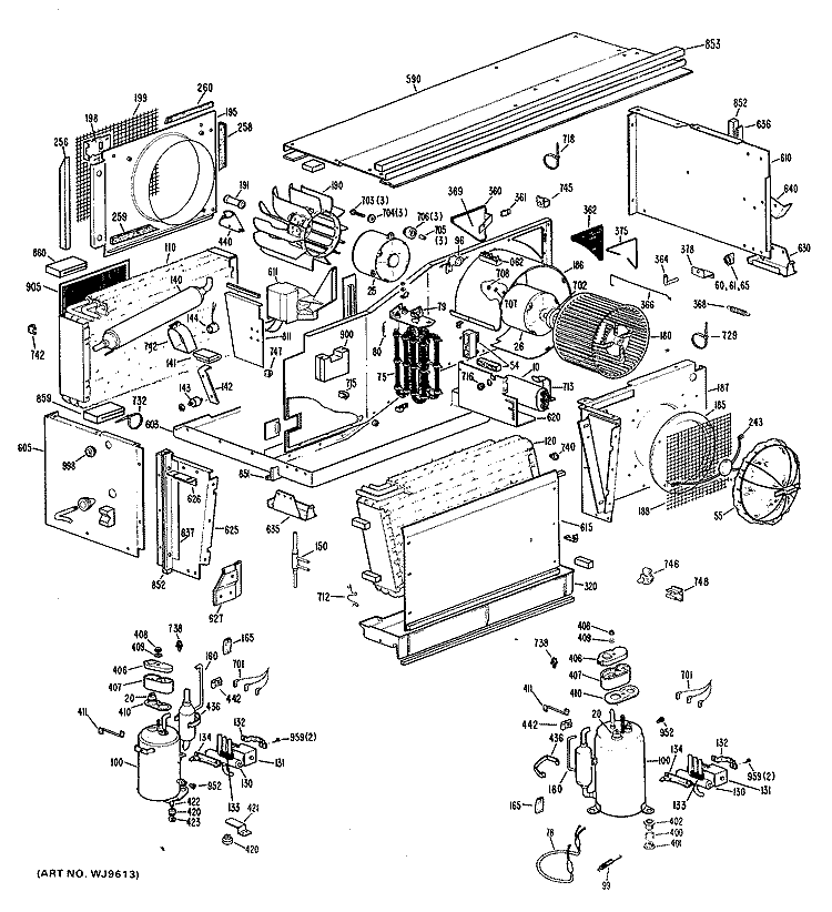 Section Diagram and Parts List for A2B398DGALR2  General Electric Air Conditioner