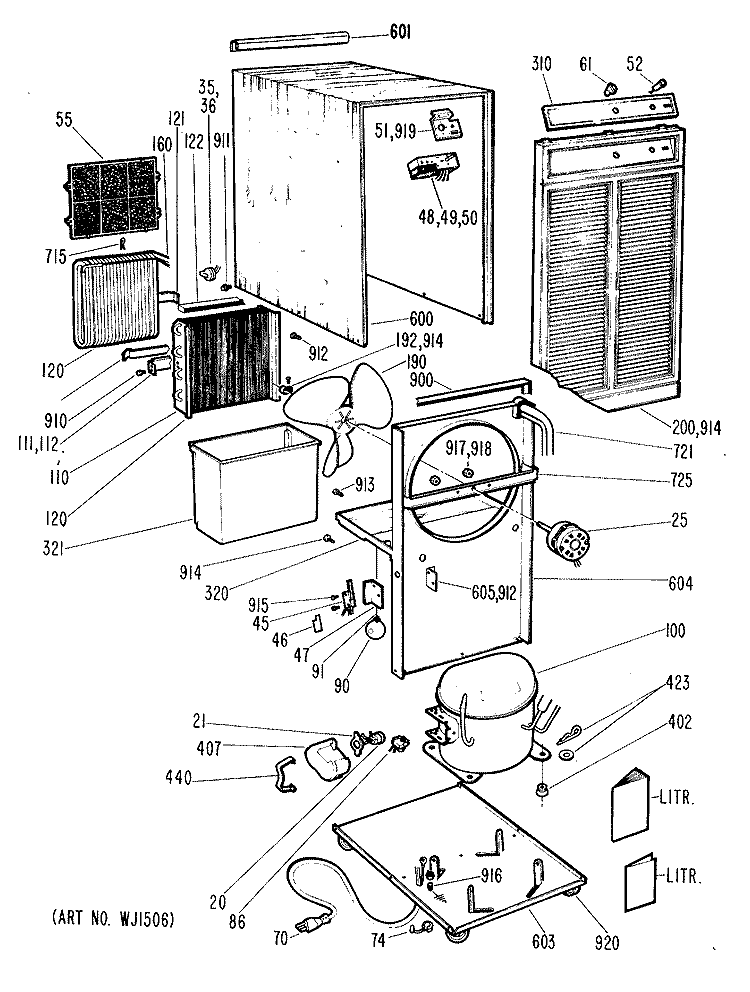 Section Diagram and Parts List for AHD40AAX2  General Electric Dehumidifier