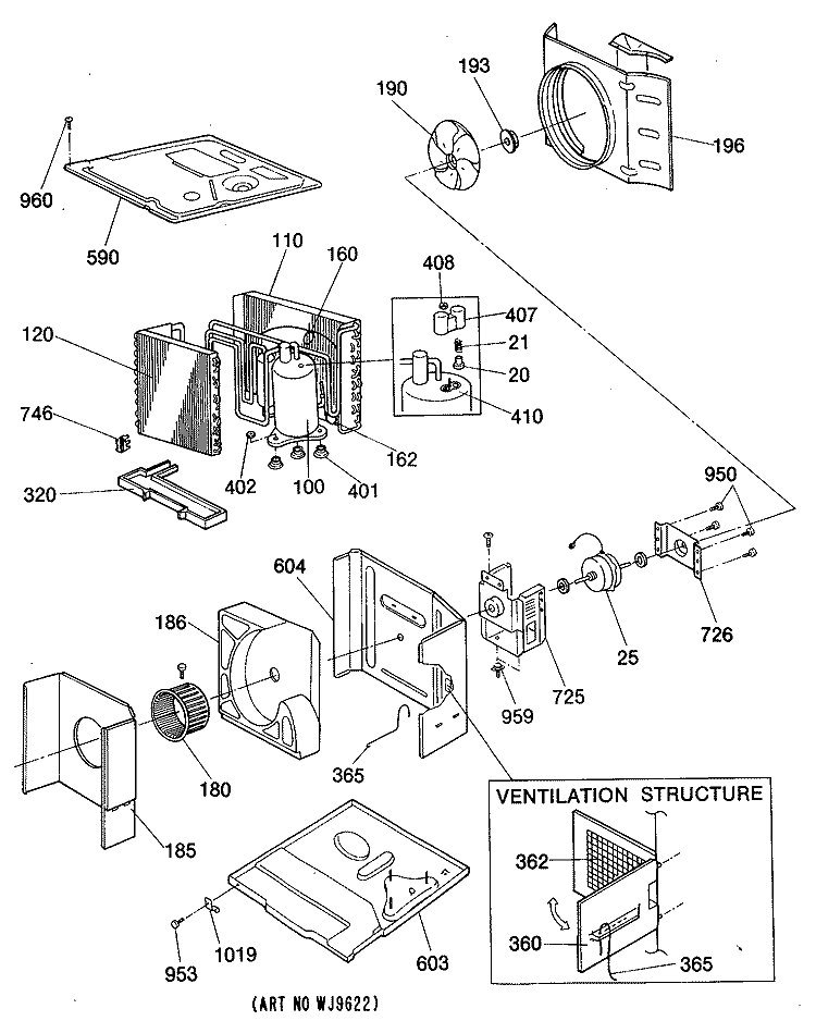 Section Diagram and Parts List for ALX14AAM1  General Electric Air Conditioner