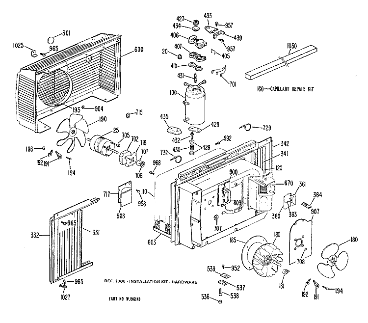 Section Diagram and Parts List for AT706FT5A  General Electric Air Conditioner