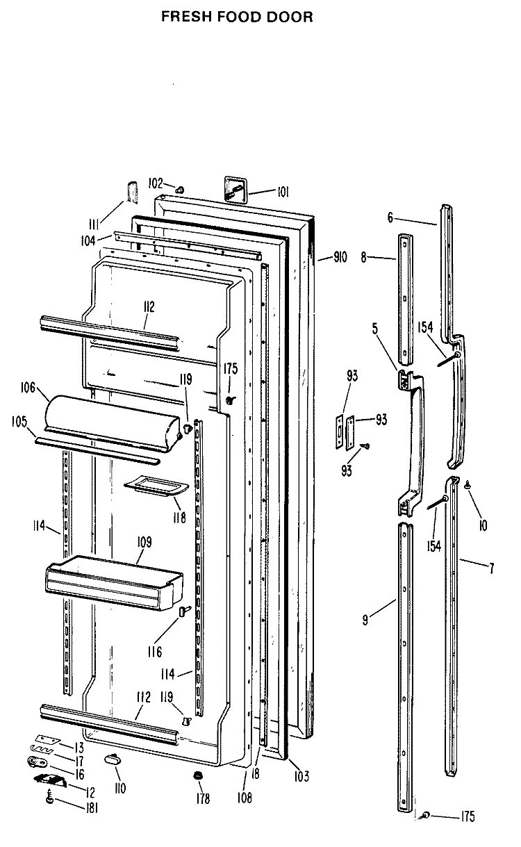 FRESH FOOD SECTION Diagram and Parts List for TFX24EHE  General Electric Refrigerator