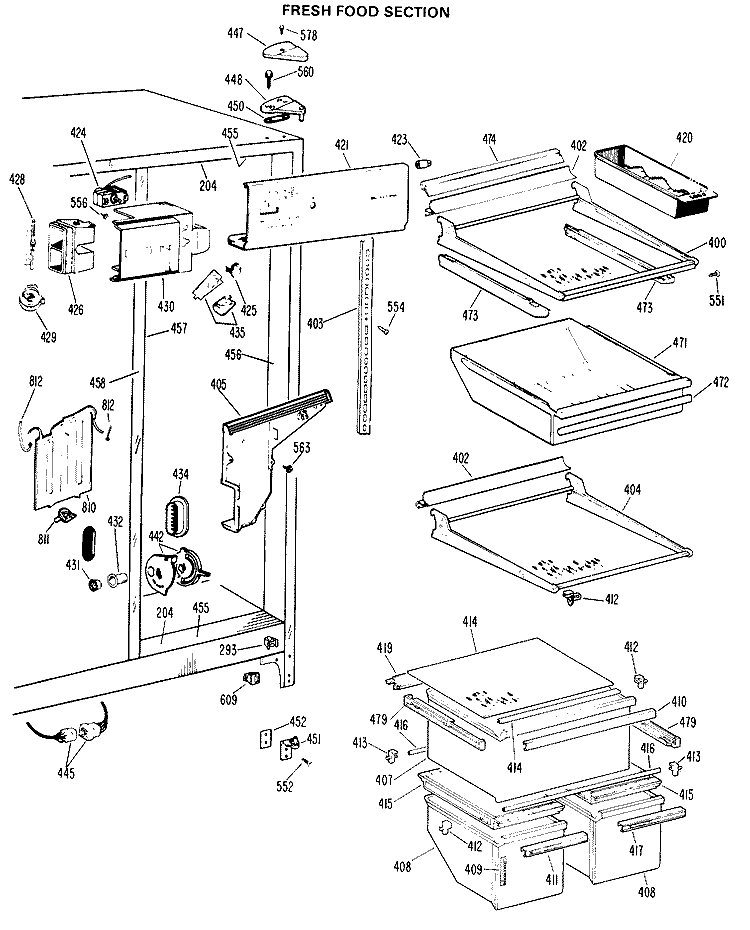 FRESH FOOD SECTION Diagram and Parts List for TFX24EHE  General Electric Refrigerator