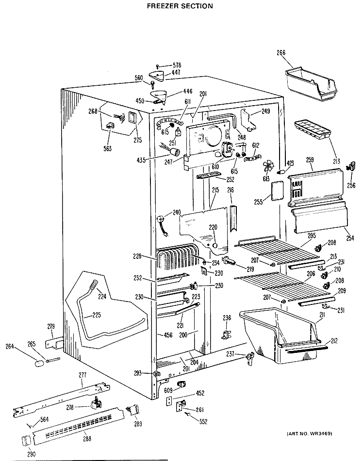 FREEZER SECTION Diagram and Parts List for TFX24ZHE  General Electric Refrigerator
