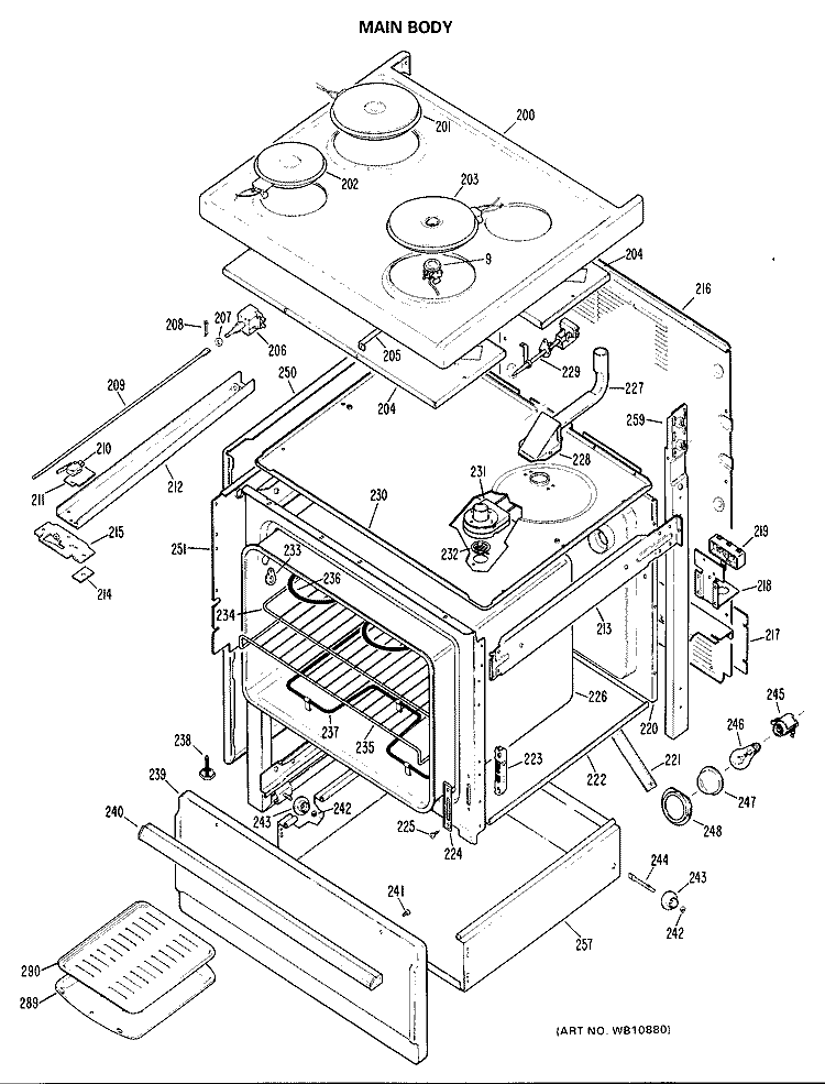 MAIN BODY Diagram and Parts List for JBP28GK-1  General Electric Range