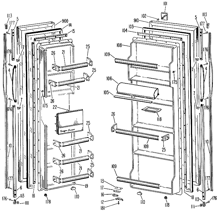 Section Diagram and Parts List for TFX24ZJC  General Electric Refrigerator