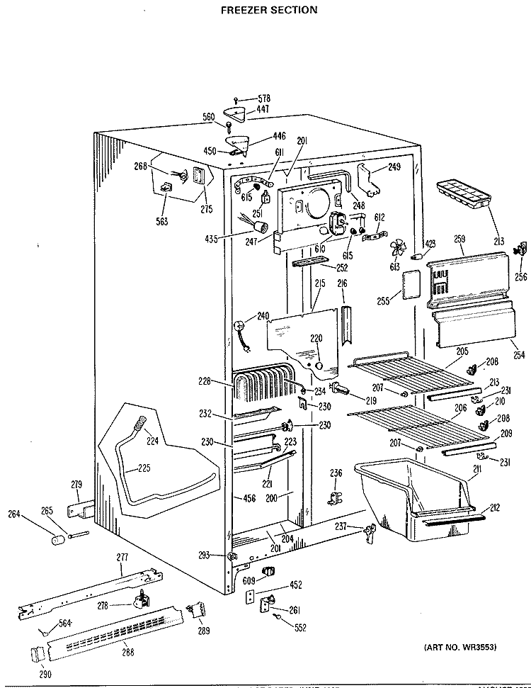 FREEZER SECTION Diagram and Parts List for TFX24ZJC  General Electric Refrigerator