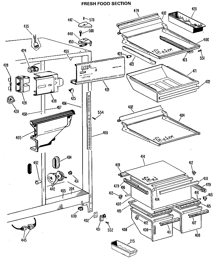 FRESH FOOD SECTION Diagram and Parts List for TFX24ZJC  General Electric Refrigerator