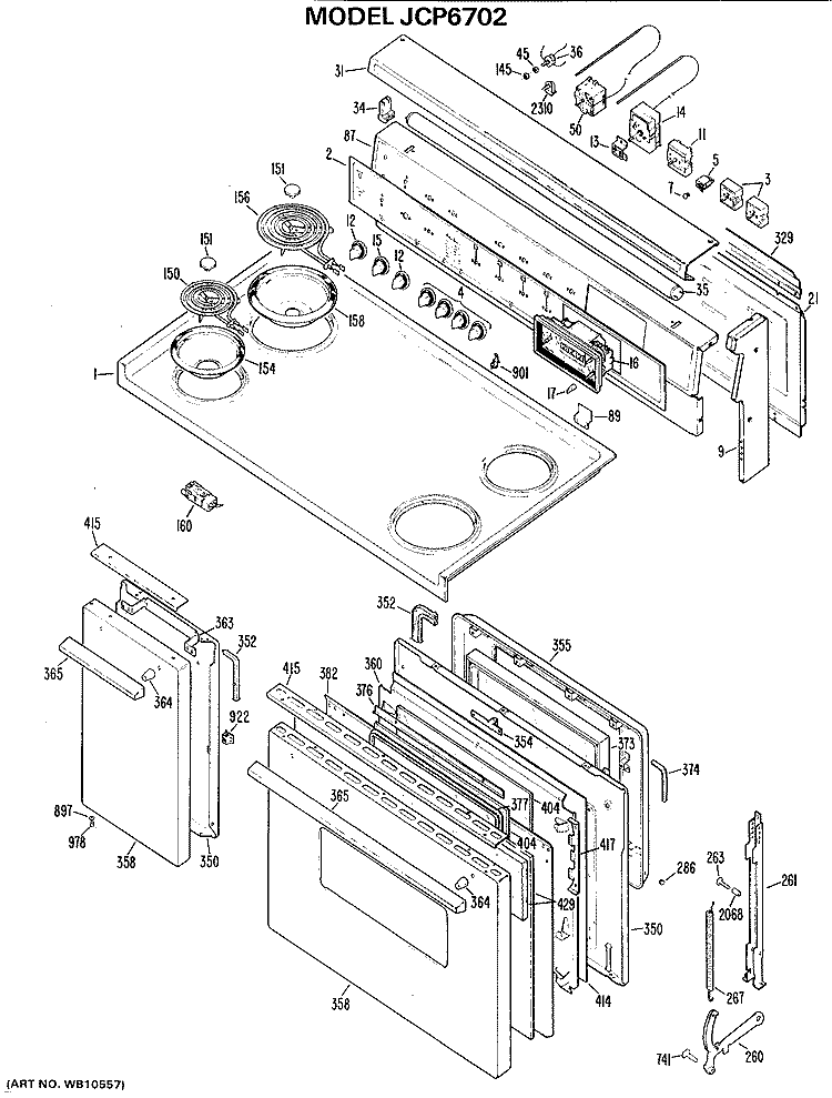 Section Diagram and Parts List for JCP6702  General Electric Range