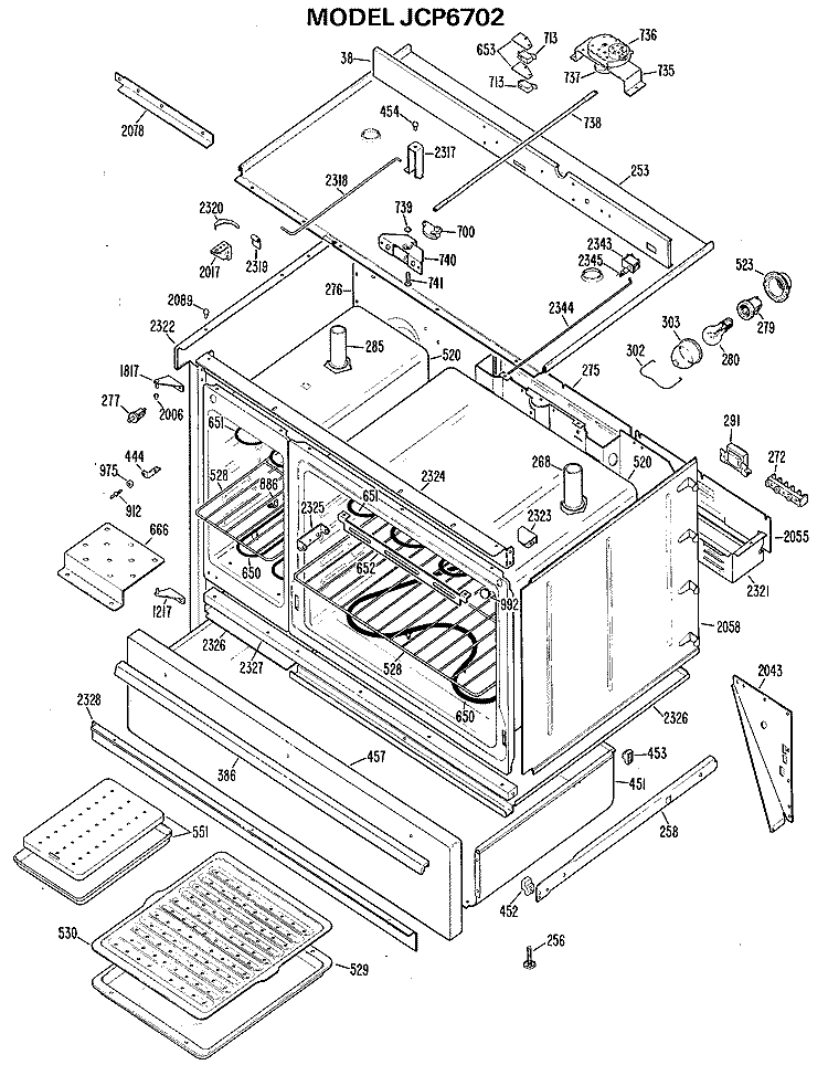 Section Diagram and Parts List for JCP6702  General Electric Range