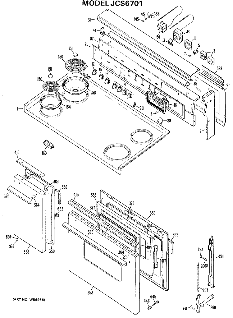 Section Diagram and Parts List for JCS6701  General Electric Range