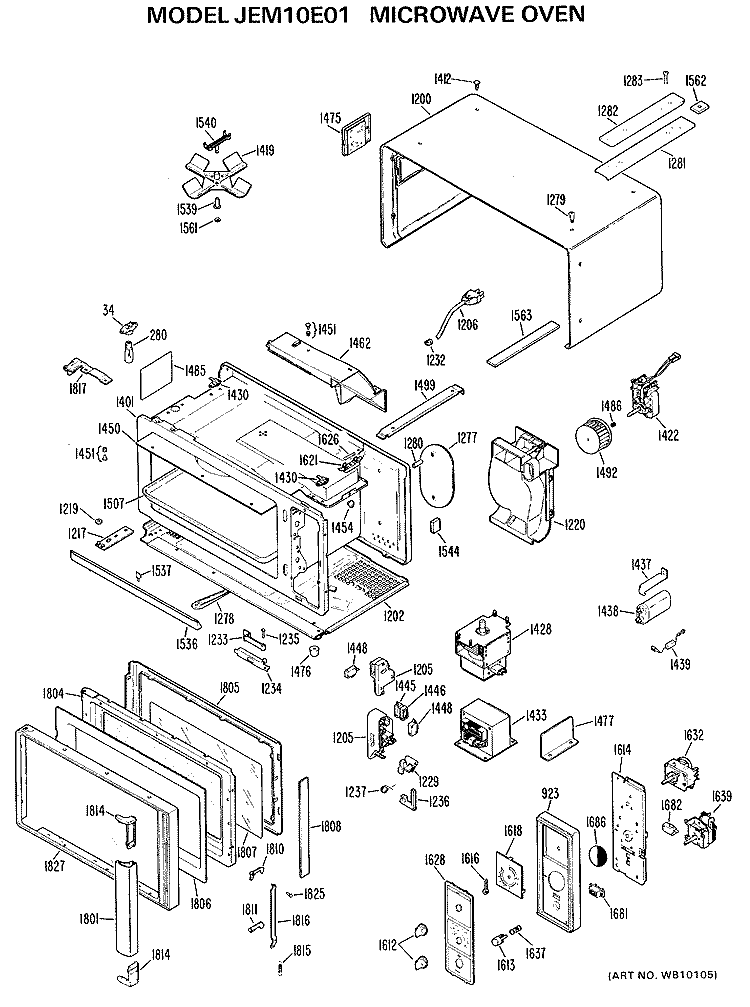 MICROWAVE OVEN Diagram and Parts List for JEM10E01  General Electric Microwave