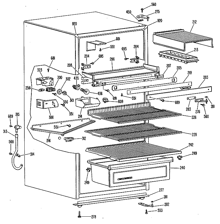 Section Diagram and Parts List for TB13SJBLWH  General Electric Refrigerator