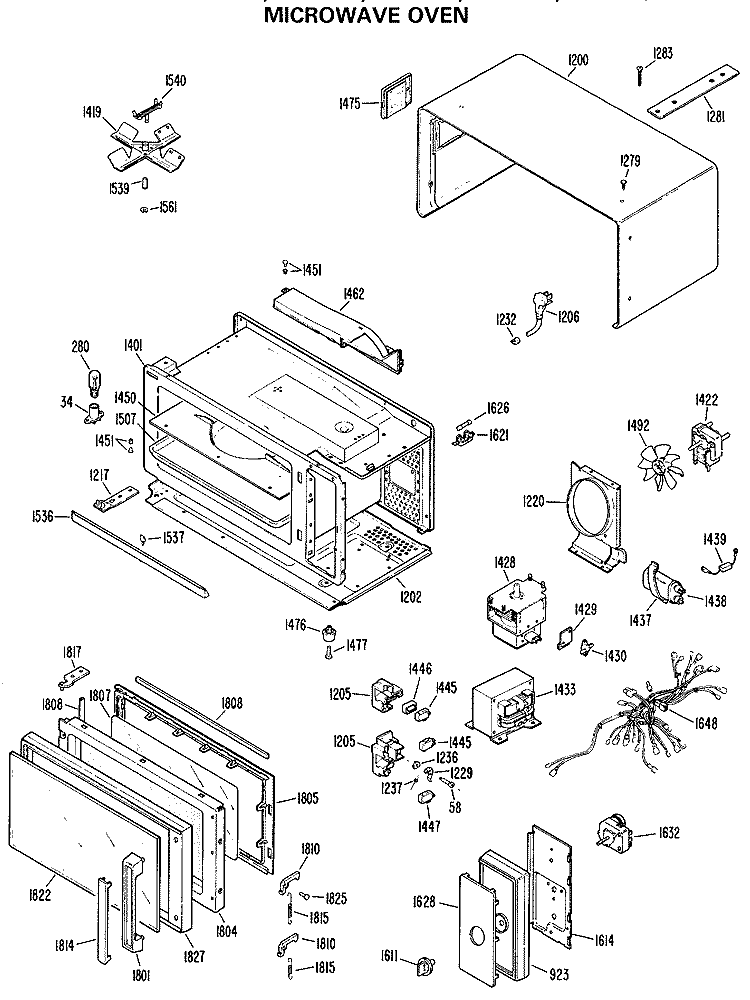 MICROWAVE OVEN Diagram and Parts List for JE42005  General Electric Microwave