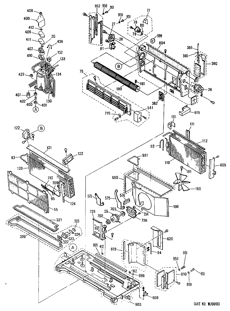 Section Diagram and Parts List for AZC312DBV1  General Electric Air Conditioner