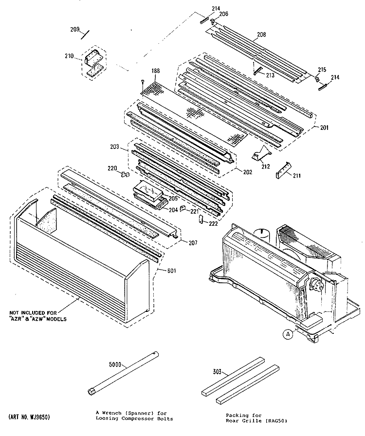 Section Diagram and Parts List for AZC412DBV1  General Electric Air Conditioner