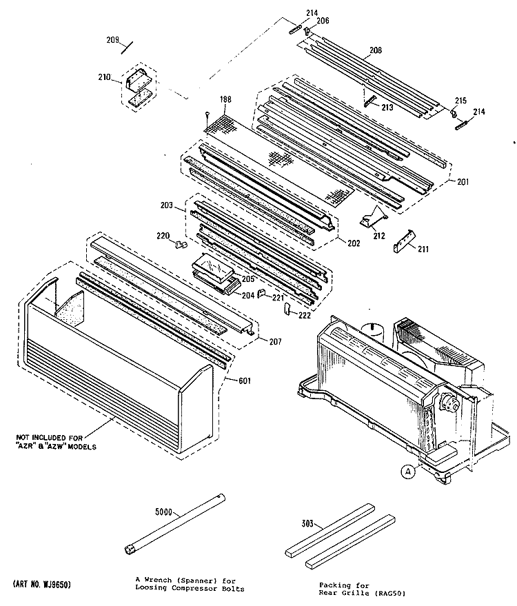 Section Diagram and Parts List for AZC509DBV1  General Electric Air Conditioner