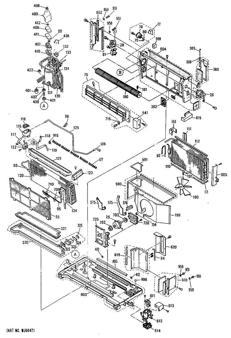 Section Diagram and Parts List for AZC509DBV1  General Electric Air Conditioner